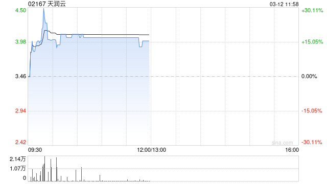 天润云午前涨超17% 预计去年净利润同比增长约60%至90%